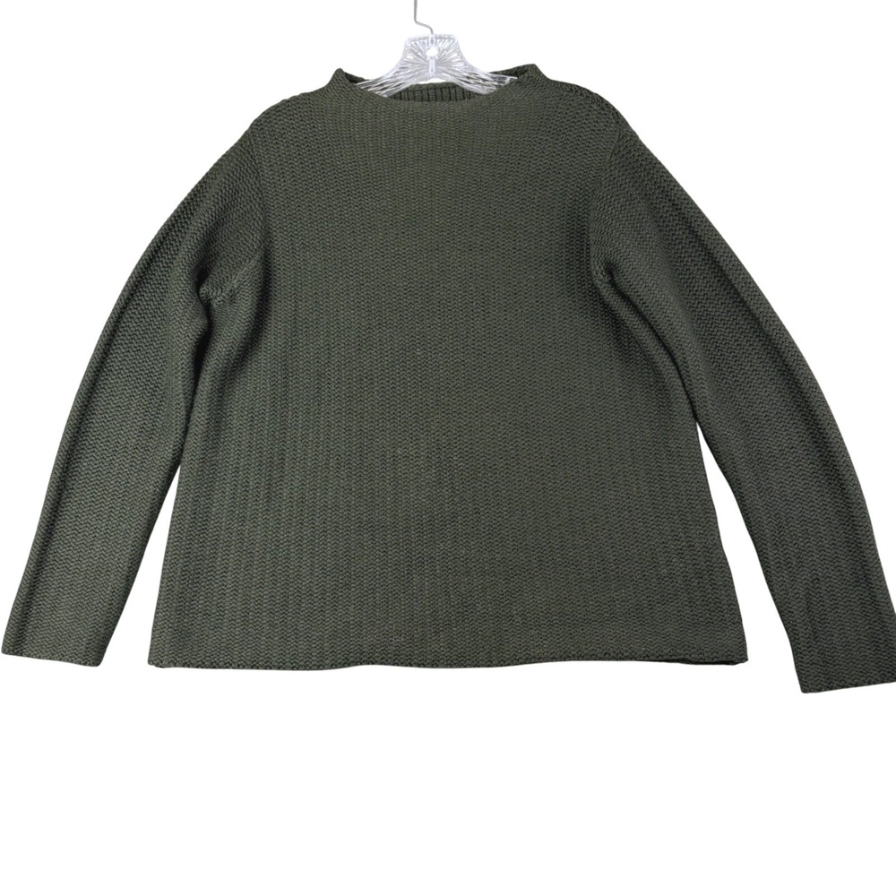 Vintage Eileen Fisher S Merino Wool Green Knit Sweater Italian Yarn Minimalist